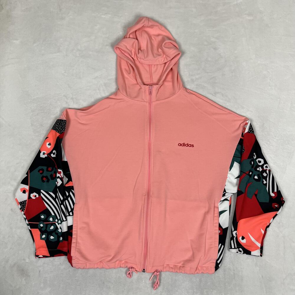 Adidas Hoodie Sweatshirt Womens Small Pink Full Zip Colorblock Graphic